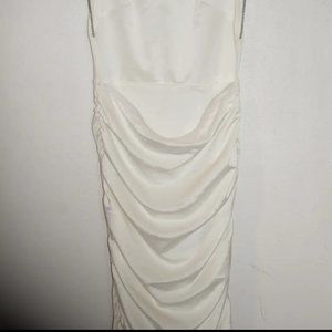 Pearl White Backless Ruched Dress